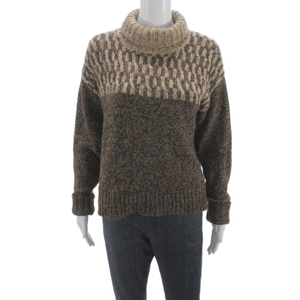 Veronica Beard Unisex Fair Isle Turtleneck Pullover Sweater Brown Size M